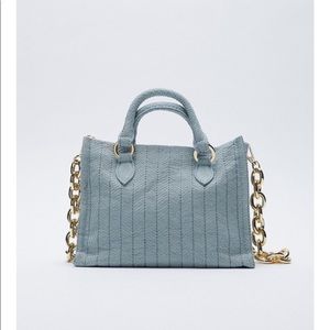 Zara denim mini tote with gold chain with tag